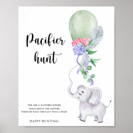 Póster Juego de baby shower: Chupete de elefante y globo