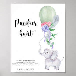 Póster Juego de baby shower: Chupete de elefante y globo