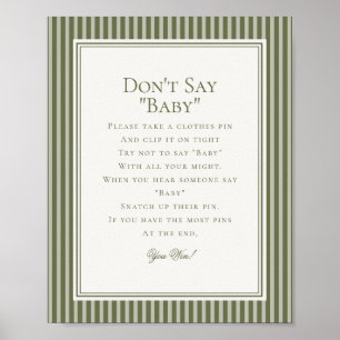 Póster Juego de baby shower con rayas verdes de Martini d
