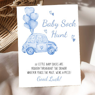 Póster Juego de Baby Shower de Baby Sock Hunt Blue Car Ba
