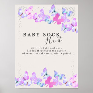 Póster Juego de Baby Shower de Baby Sock Hunt Butterfly S