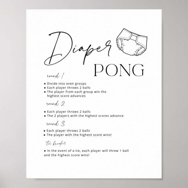 Póster Juego de Baby Shower de Diaper Pong (Frente)