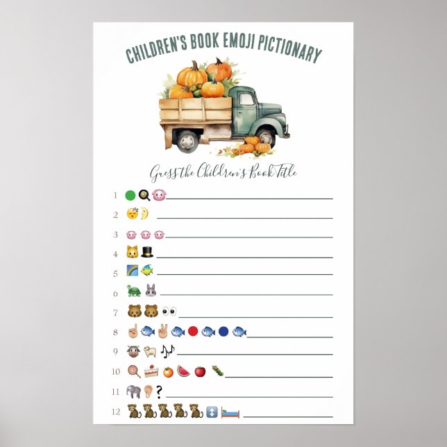 Póster Juego de Baby Shower de Emoji de camionetas de rec (Frente)