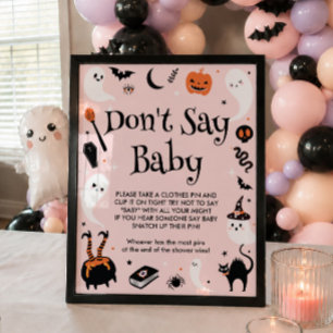 Póster Juego de Baby Shower de Halloween Rosa No Digas Be