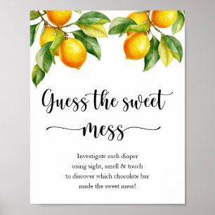 Póster Juego de Baby Shower de limón Adivinar Dulce Mess