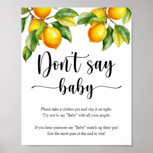 Póster Juego de Baby Shower de limón no digas bebé