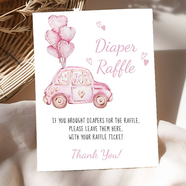 Póster Juego de Baby Shower de los globos de coches rosad (Diaper raffle baby shower game poster - available printed or digital - by Darling & May)