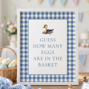 Póster Juego de Baby Shower del Pato de Cuadros Azules ¿C
