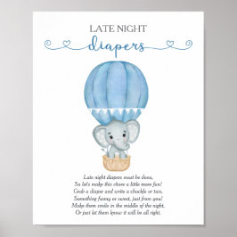 Póster Juego de Baby Shower Elephant Blue Night Diapers