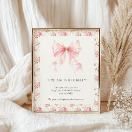 Póster Juego de baby shower Floral Belly Pink Bow Cottage
