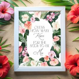 Póster Juego de Baby Shower floral tropical Cuántos Besos
