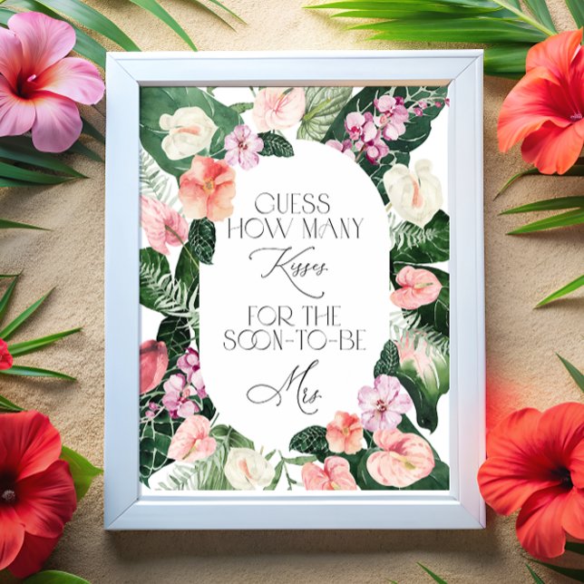 Póster Juego de Baby Shower floral tropical Cuántos Besos (Subido por el creador)