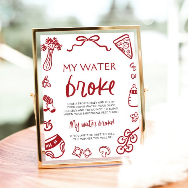 Póster Juego de Baby Shower "Mi agua rota la mano" (Hand Drawn Italian My Water Broke Baby Shower Game Sign)
