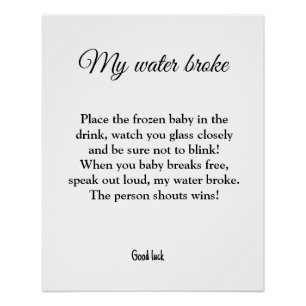 Póster juego de baby shower mi agua se rompió