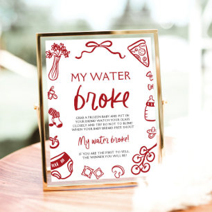 Póster Juego de baby shower 'Mi agua se rompió' dibujado 