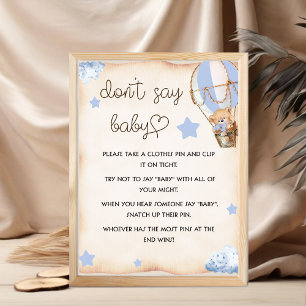 Póster Juego de baby shower no digas cartel de bebé azul