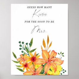 Póster Juego de baby shower nupcial cuántos besos florale