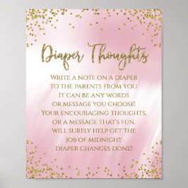 Póster Juego de Baby Shower Pink Gold Diaper Thoughts