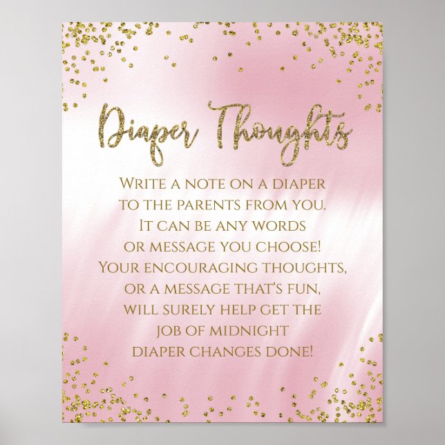 Póster Juego de Baby Shower Pink Gold Diaper Thoughts (Frente)