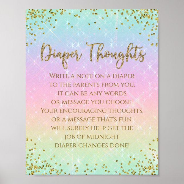 Póster Juego de Baby Shower Rainbow Diaper Thoughts (Frente)