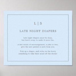 Póster Juego de Baby Shower Simple Blue Late Night Diaper