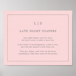 Póster Juego de Baby Shower Simple Pink Late Night Diaper