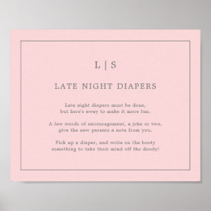 Póster Juego de Baby Shower Simple Pink Late Night Diaper