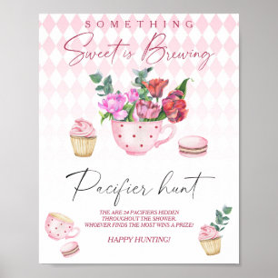 Póster Juego de baby shower Taza de té - caza de chupete