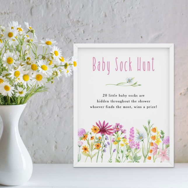 Póster Juego de Baby Shower "Wildflower Meadow Baby Sock" (Sock Hunt baby shower game from my Wildflower Meadow Collection - order printed or as a digital file)