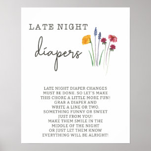 Póster Juego de Baby Shower Wilflowers Late Night Diapers