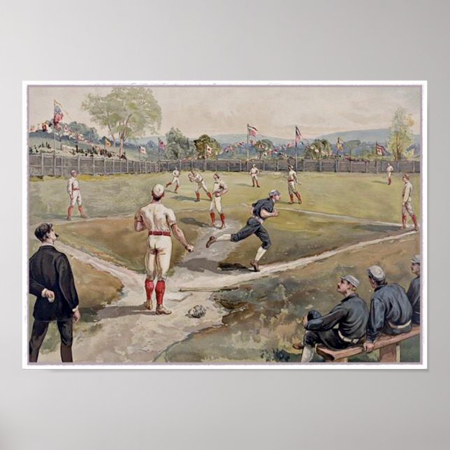 Póster Juego de béisbol Louis Prang Antique Print 1887 (Frente)