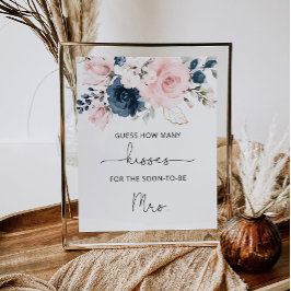Póster Juego de bodas de besos florales rosa navy