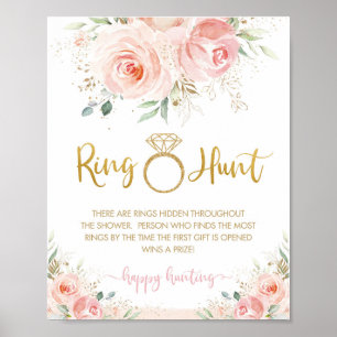 Póster Juego de caza del anillo de la ducha nupcial flora