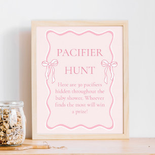 Póster Juego de caza del pacificador Baby Shower Bow rosa