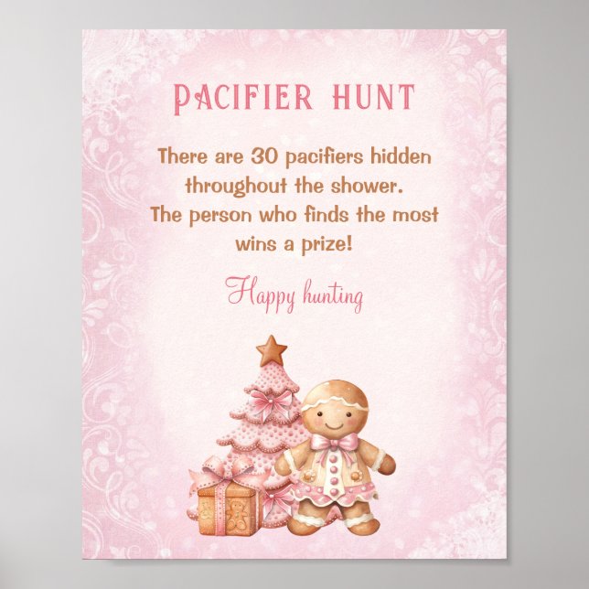 Póster Juego de caza del pacificador Baby Shower rosado d (Frente)