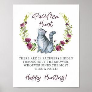 Póster Juego de caza del pacificador de Baby Shower Purr-