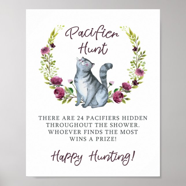 Póster Juego de caza del pacificador de Baby Shower Purr- (Frente)