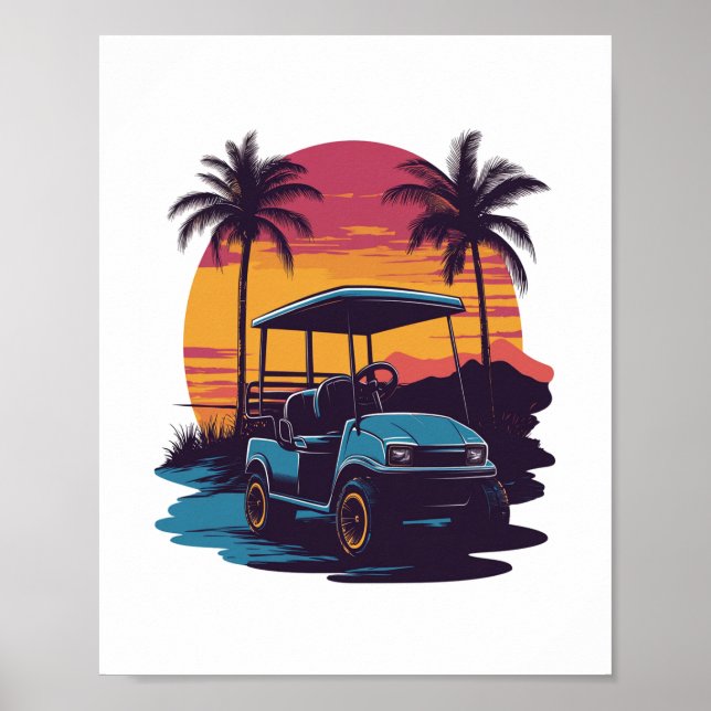 Póster Juego de cosechas de palm Trees de golf Sunset Vin (Frente)