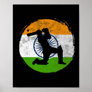 Póster Juego de cricket Bandera de la India Jugador de cr