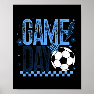 Póster Juego de día de fútbol temporada Retro Luz Azul de