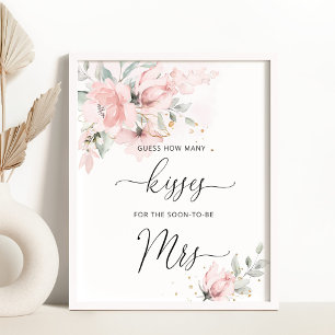 Póster Juego de duch de boda cuántos besos floral rubor p