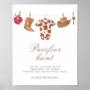 Póster Juego de ducha de bebé - caza de chupete de rodeo