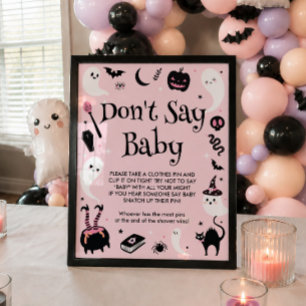 Póster Juego de Ducha de Bebé de Halloween Niña No Digas 