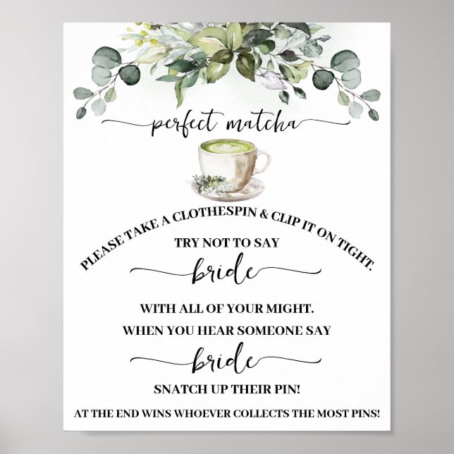 Póster Juego de ducha de novia de Eucalipto Matcha con pi (Frente)