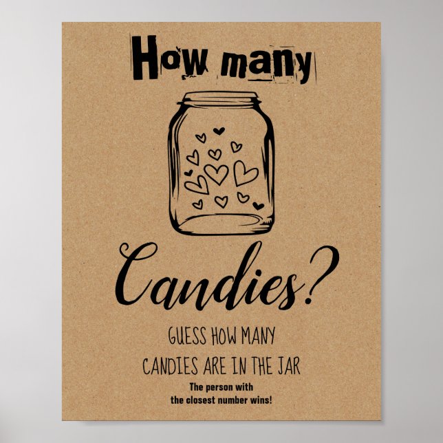 Póster Juego de ducha de novias: cuántos Rótulos de candi (Frente)