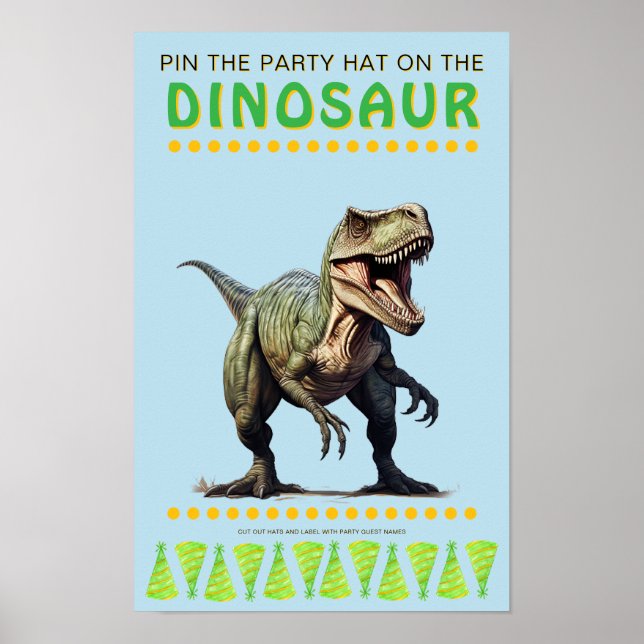 Póster Juego de fiestas: Pin el Gorra en los dinosaurios (Frente)