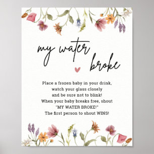 Póster Juego de Flor silvestre Baby Shower My Water Broke