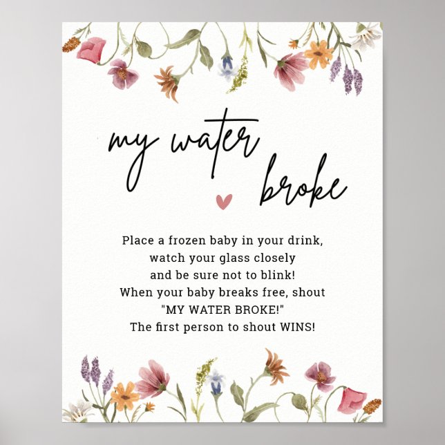 Póster Juego de Flor silvestre Baby Shower My Water Broke (Frente)