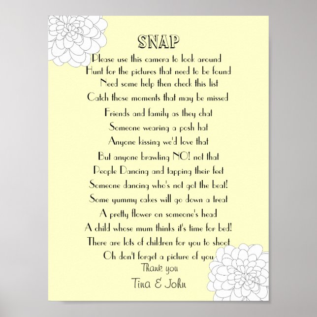 Póster Juego de Fotos de Boda I Spy Snap (Frente)