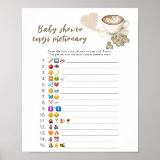 Póster Juego de imágenes de Emoji de baby shower de café